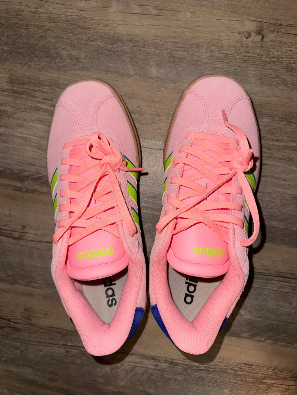 adidas Pink Sneakers with Neon Green Stripes